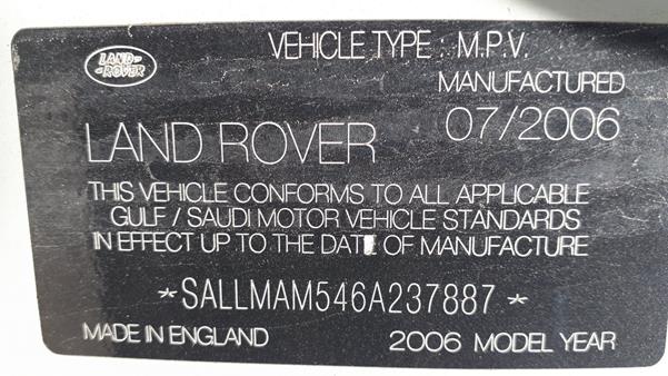VIN: SALLMAM546A237887 RANGE ROVER LAND ROVER 2006
